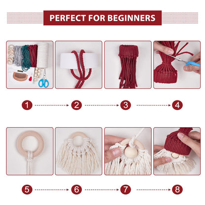 FREEBLOSS 6 Set DIY Macrame Christmas Gnomes Santa Claus Kit DIY Macrame Santa Claus for Christmas Tree Decor Christmas Tree Hanging Gnomes Santa Elf Instructions Included Holiday Decor