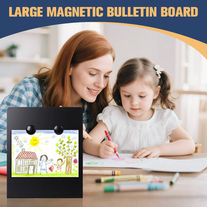 2 Pcs Large Magnetic Bulletin Board with Stand, 12x10inch Metal Magnet Display Board, Tabletop Memo Board, Memo Display Easel Stand with 4 Magnets for Home School Office