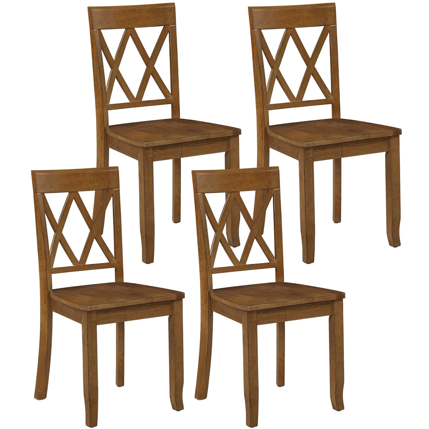 DUHOME Wood Dining Chairs Set of 4, Farmhouse Cross Back Solid Wood Kitchen Chairs, Vintage Walnut Finished Armless Dining Chairs for Home Kitchen, Breakfast Nook, Dining Room and Bistro