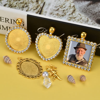 50PCS Wedding Bouquet DIY Photo Charm Rhinestone Pin Brooch Making Kit Memorial Picture Charm with Clear Glass Cabochons Cupid Pendant Jump Rings for Craft Jewelry Making