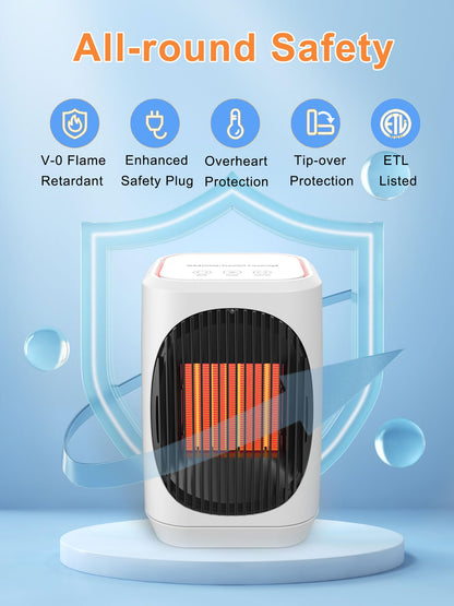 iFTY Small Space Heater for Indoor Use, Portable Electric Heaters with 3 Modes, 70° Oscillation, Remote Control, Overheating Protection, 1500W PTC Ceramic Fast Safety Heating For Bedroom Office Desk