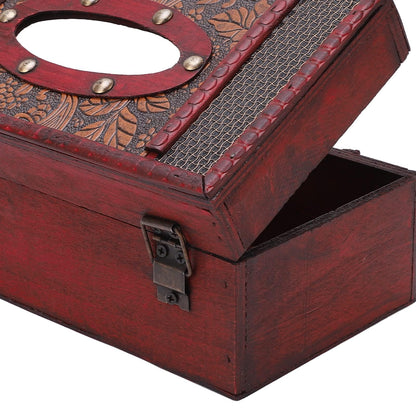 Classical Retro Wooden Antique Tissue Box, Wooden Tissue Box Vintage Style Wood Classic Texture Holder for Bathroom Toilet Living Room Kitchen