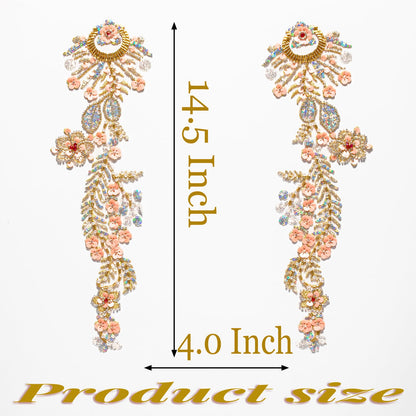 Silvora Pair Embroidery Pearl Sequin Applique,Gold Beaded Flower Applique for Dress Bodice Costume Clothing Craft DIY (Gold-1)
