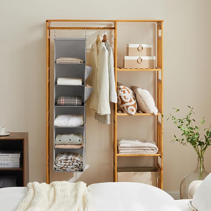 YOUDENOVA Hanging Closet Organizer, 6-Shelf Closet Hanging Storage Shelves