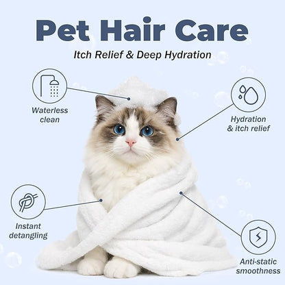 Cat Shampoo & Conditioner 2-in-1, waterless Bath — Hydration & Itch Relief — Detangles & Soothes Dry Skin, Anti-Static — Oatmeal, Aloe, Silk Protein — Low-Residue & pH-Balanced — 500 mL + Glove