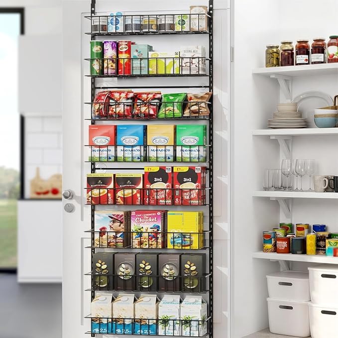 8-Tier Pantry Door Oragnizer, Over The Door Pantry Organizer Rack and Storage