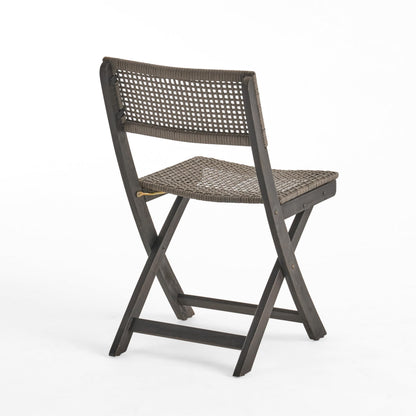 Christopher Knight Home Truda Patio Acacia Wood Foldable Bistro Chairs Set of 2, Wooden Folding Outdoor Dining Chair Set, Wicker Armless Chair for Bistro Set, Fully Assembled Garden Seating, Dark Grey