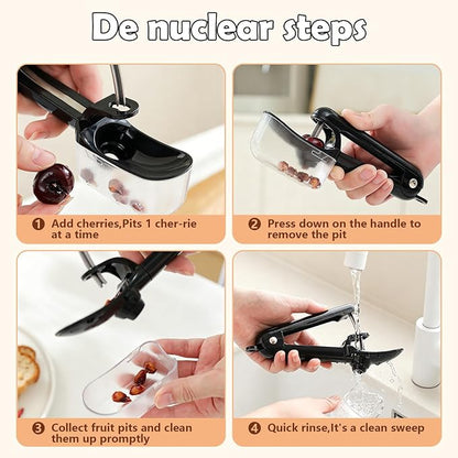 Cherry Pitter Tool, Stainless Steel Cherry Pitter with Built-in Pit Catcher - Food Grade ABS & Steel Core Remover, Ergonomic Grip, Safety Lock, Dishwasher Safe