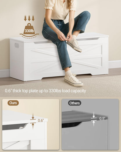 Hzuaneri 47.2" Storage Chest, Extra Large Storage Trunk with 2 Hinges, Wooden Box Bench, Lift-Top Organizer Chest, Shoe Bench for Entryway, Bedroom, Living Room, White SB13403X