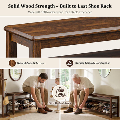 Taitiy Shoe Bench Storage Rubberwood, Entryway Bench with 3-Tiers Height Adjustable, Shoe Rack Front Door Entrance Organizer for Hallway Living Room, Mudrooms, Walnut,31.5"