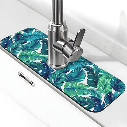 Green Tropical Palm Leaf Summer Kitchen Sink Splash Guard Faucet Mat 1 Pcs