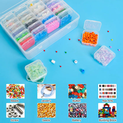ZOQINI Bead Organizer Box, 28Pcs Small Clear Plastic Storage Containers, 1 Large Craft Organizer Box, 1 Sheet Label, Mini Parts Storage Solution for Beading Jewelry Making Diamond Arts Screws Seeds