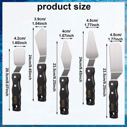 5-piece Large Palette Knife Set Stainless Steel Painting Knives with Wood Handles for Acrylic & Oil Painting Canvas Texturing, Impasto, Color Mixing – Art Supplies for Artists and Beginners