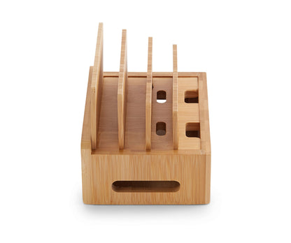 Bamboo Charging Station & Multi-Device Organizer – Large Capacity Desktop Dock for Smartphones, iPhone, iPad, and Tablets
