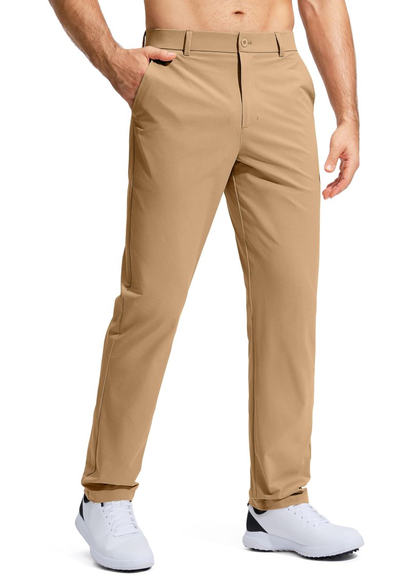 Pudolla Men's Golf Pants Mens Dress Pants Stretch Work Pants 32 Lightweight Quick Dry Slacks Casual Trousers with Pockets(Dark Khaki 38Wx32L)