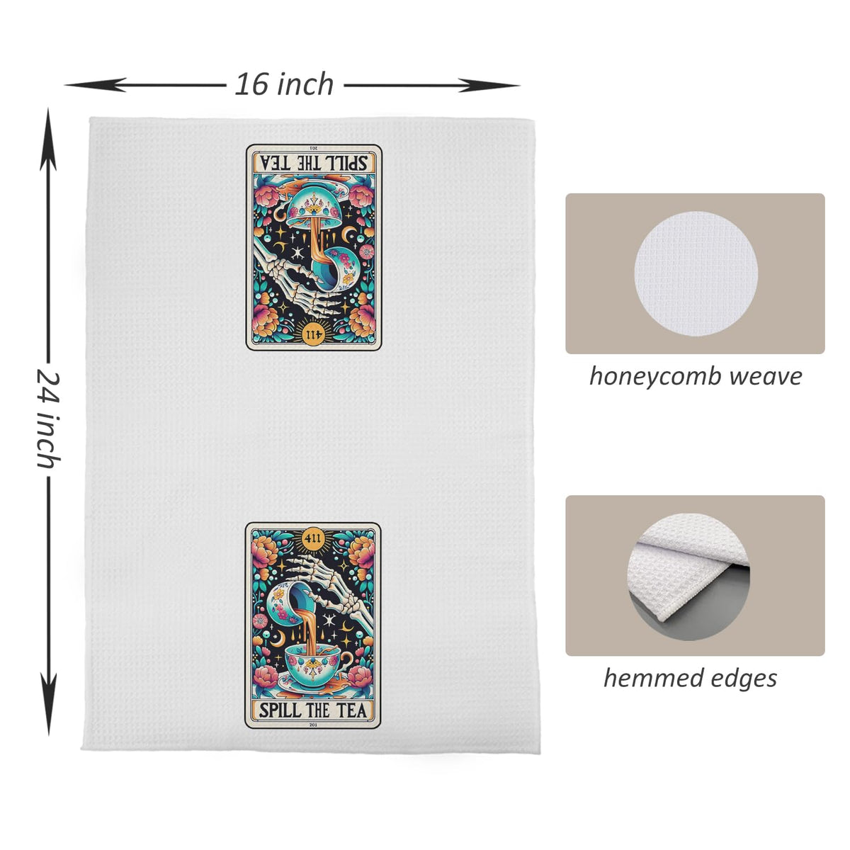 uinwk Spill The Tea Funny Tarot Card Kitchen Towels, Halloween Gothic Skeleton Kitchen Dish Towels, Gothic Kitchen Bathroom Decor, Halloween Skull Decorative Hand Towels for Bathroom 16x24 Inches