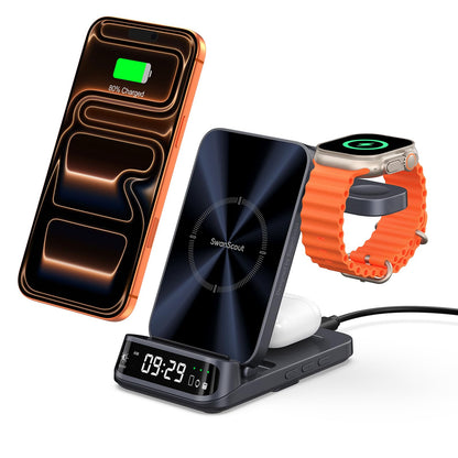Wireless Charger for iPhone 17/16/15/14/13/12 Series, 3 in 1 Charging Station for Apple Watch 11/10/9/8/7/6, Ultra 3/2, for AirPods Pro 3/Pro 2/4/3, SwanScout 708A (NO Adapter)