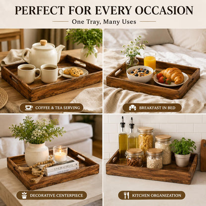 WEBHUSHI Acacia and Mango Wood Serving Tray, 14 x 10 Inches, Brown, 1.5