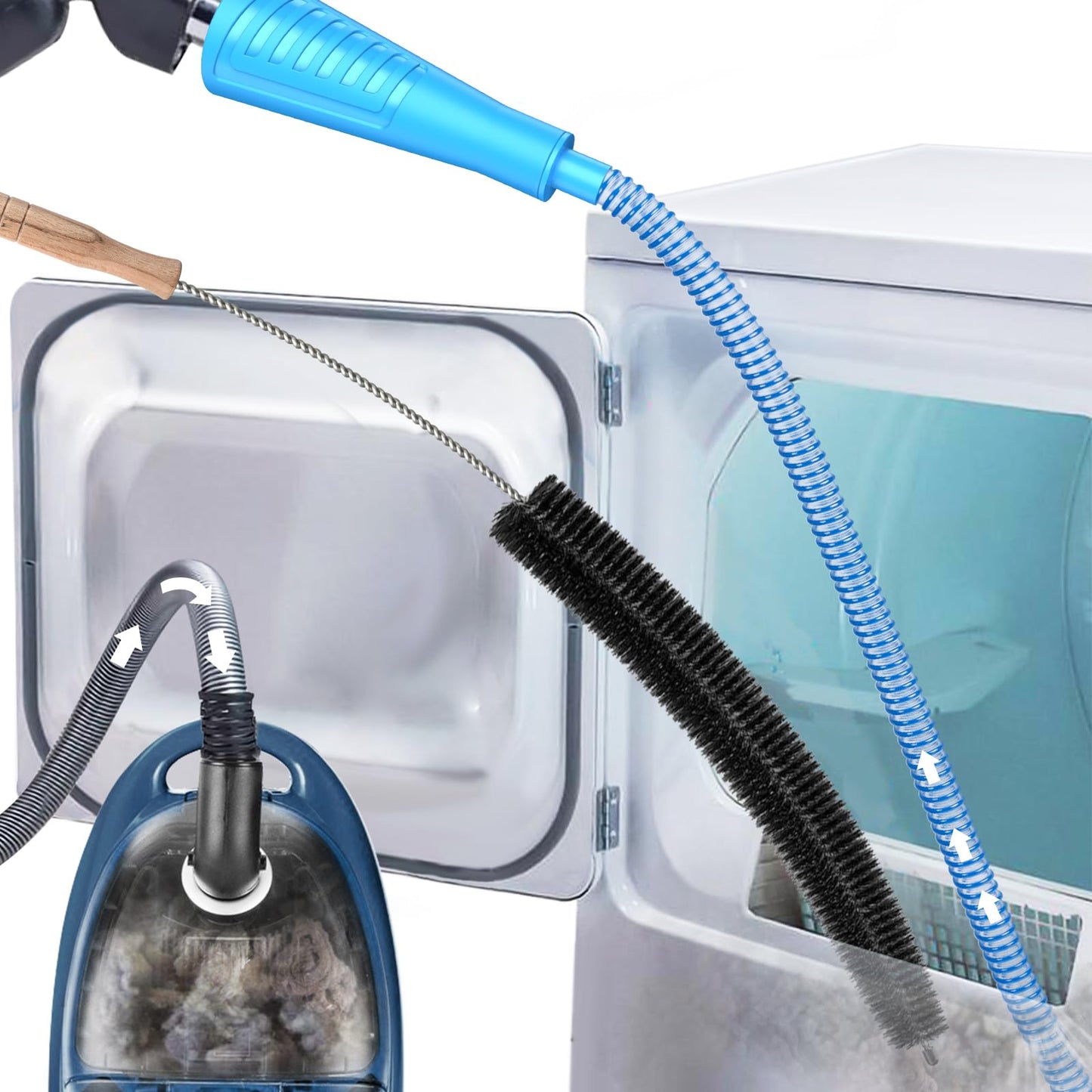 Sealegend Dryer Vent Cleaner Kit Dryer Lint Vac Attachment with Brush, Lint Remover, Dryer Vent Vacuum Hose Cleaning Tools, Blue