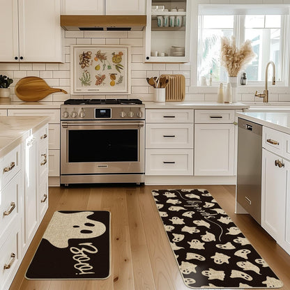 Artoid Mode Spooky Ghosts Boo Halloween Kitchen Mats Set of 3, Black Home Decor Low-Profile Kitchen Rugs for Floor - 17"x29"+17"x36"+17"x47"