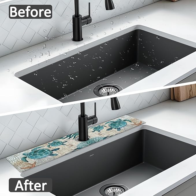 2PCS 24" X 5.5" Kitchen Sink Splash Guard Faucet Mat Sea Turtles Super