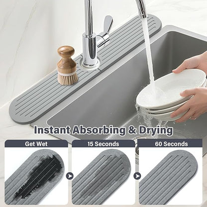 Stone Faucet Mat for Kitchen Sink, 2 Set/4PCS Quick Dry Diatomaceous Earth