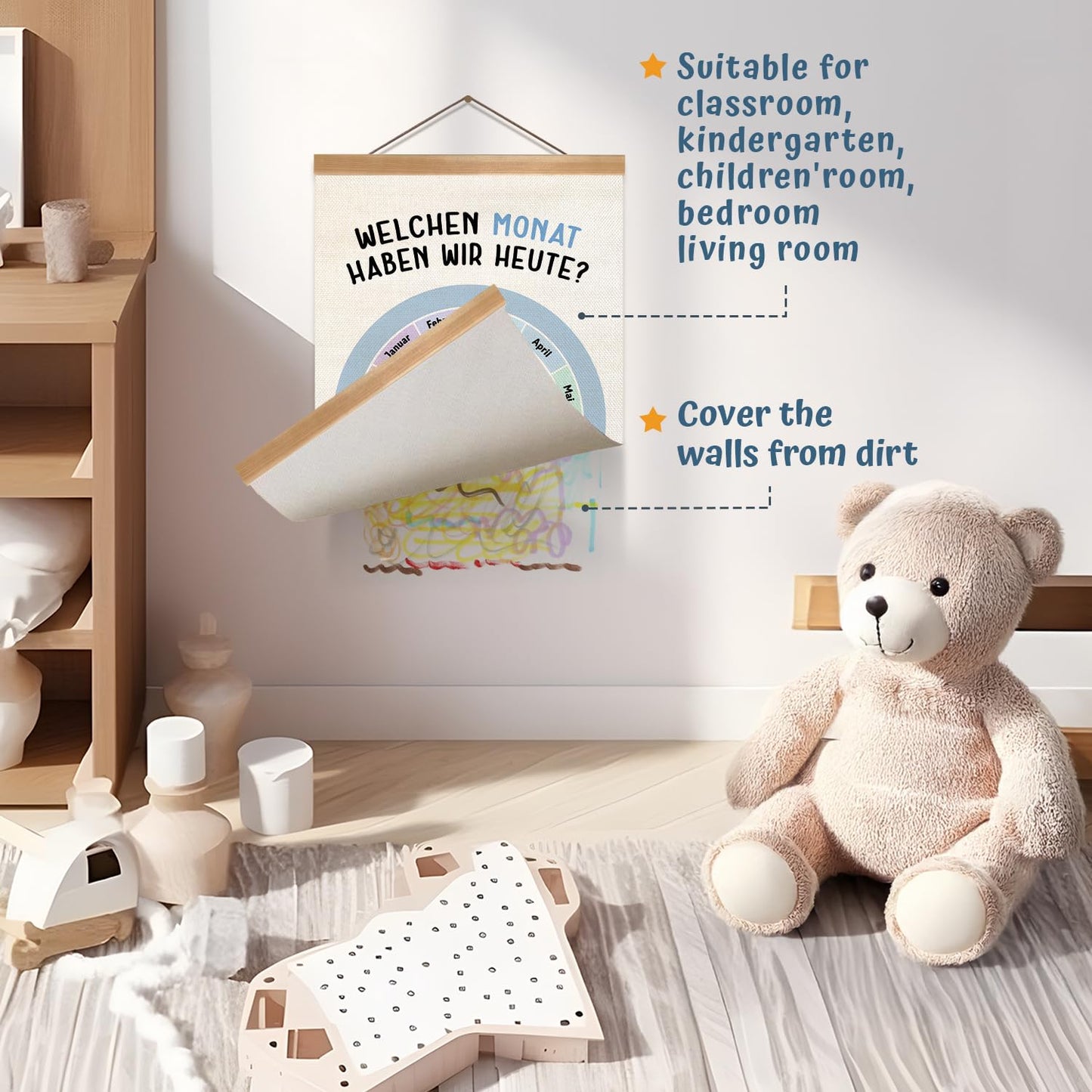 ZTGDA Welchen Monat Haben Wir Heute Calendar Wall Art Poster,Monthly Educational Banner for Classroom,Month and Seasons Wheel for Nursery Kindergarten Playroom Decor, 12x16 Inch(Seasons)