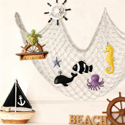 Patioland Decorative Fishing Net 2 Pack, 5x10 ft Large Beige Fish Net Decor for Wall, Photo Display, Nautical Mermaid Pirate Ocean Themed Beach Hawaii Under the Sea Party Decorations