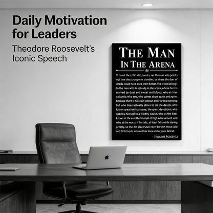 Office Inspirational Canvas Wall Art The Man in the Arena Painting picture Wall Decor Motivational Positive Quote Poster Print Artwork Gift for Men&Women Office Home Decoration 12x16 in Black Canvas