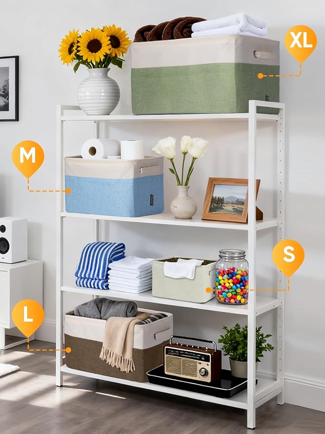 BALEINE 1 Pack Fabric Closet Storage Bins for Shelves, Linen Closet Organizers and Storage, Decorative Baskets for Organizing, Shelf, Clothes, Home, Office (White, 12"x8"x8")