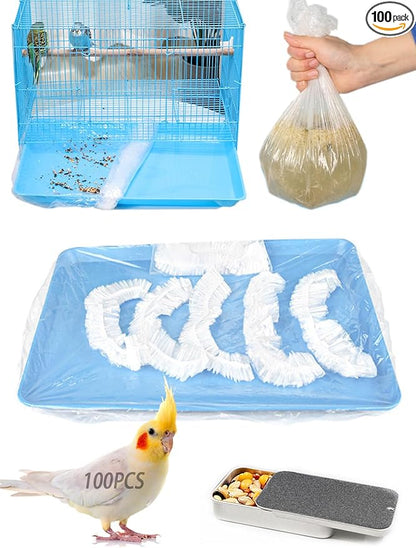 Disposable Bird Cage Liners - Clear Plastic Parakeet Liner Bags - 100 Pcs Universal Film for Finches, Canaries, Cockatiels