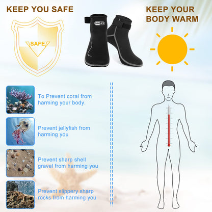 Gimilife Neoprene Socks, 3MM Water Socks for Women Men, Diving Wetsuit Sock for Beach Volleyball Snorkeling Surfing