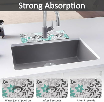 15" X 5.5" Kitchen Sink Splash Guard Faucet Mat Floral Super Absorbent Fast