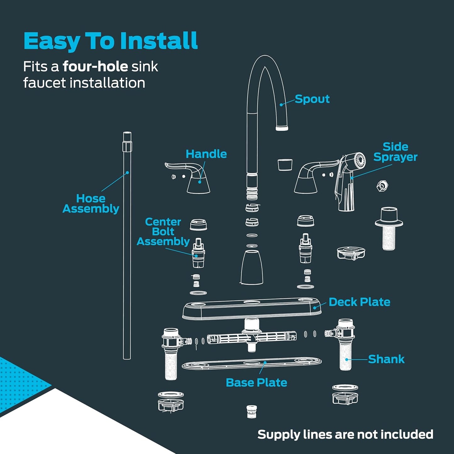 EZ-FLO Two-Handle High-Rise Kitchen Faucet with Sidespray, Stainless Steel, EZ-10203
