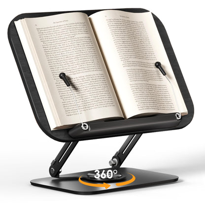 SupeDesk Book Stand for Reading, Adjustable Book Holder with 360° Rotating Bases, Foldable Designs, and Elastic Clips, Multifunctional Display Stand for Recipe, Cookbooks, Magazines, Tablets, Laptops