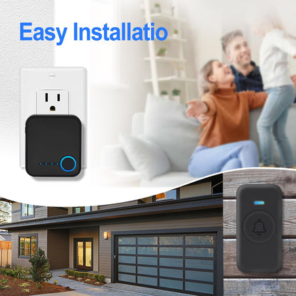 Wireless Doorbell, Waterproof Door Bell with 60 Chimes, 5 Levels Volume and LED Flash, 1000ft Long Range Classroom Doorbell for Home Office Hospital (2 Receiver & 1 Button, Black)