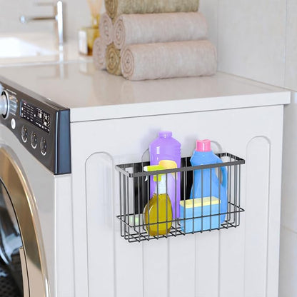 NiHome Magnetic Metal Basket Organizers, 2PCS Medium & Small, Versatile Storage for Kitchen & Office Holds Up to 14 lbs, Easy Attach to Refrigerator or Any Magnetic Surface(Black)