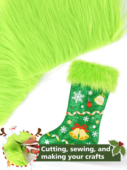 6 Pcs Green Faux Fur Fabric- 10"×10" Shaggy Fur Square Patches, Fluffy Warm Plush Fur Cuts for DIY Crafts Sewing Costume Rugs Pillows Cushion Pad Chair Cover Christmas Gnomes Decors