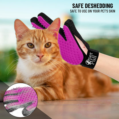 PET PULL Pet Grooming Gloves with 259 Silicone Tips - Pet Hair Removal Tool Gentle Shedding Dog Washing Gloves - Deshedding Brush Hair Remover Mitts for Dogs & Cats for Long and Short Hair (Pink)