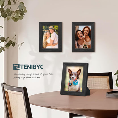 TENIBYC 5x7 Picture Frame 4 Pack, Black Wood Photo Frame, HD Tempered Glass, Table Display or Wall Hanging