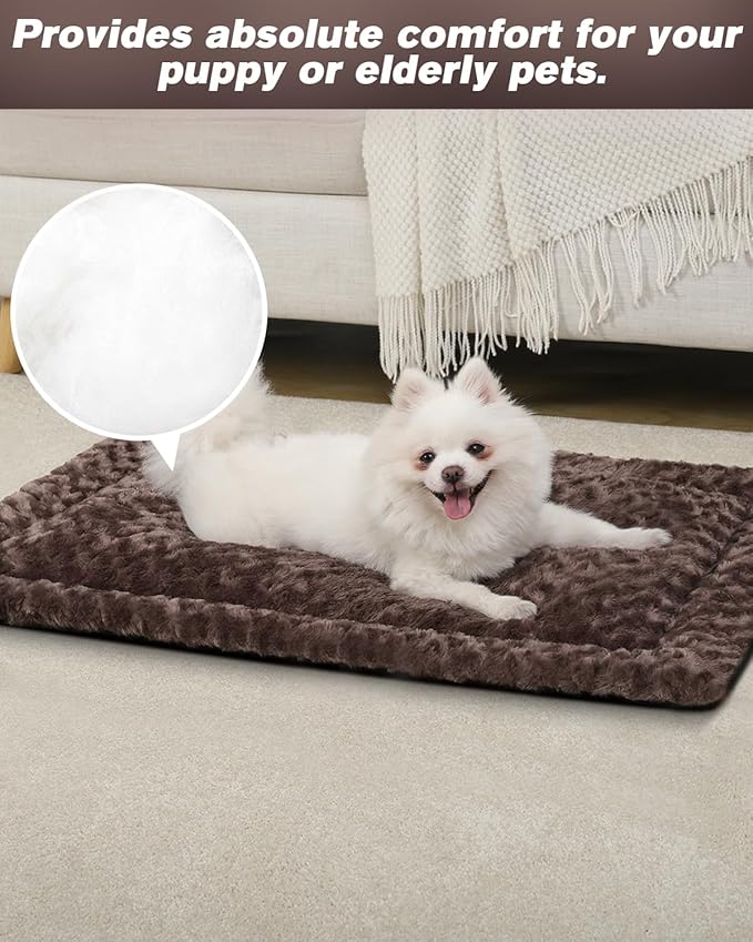 Washable Dog Bed Mat Crate Pad Soft Fluffy Pet Kennel Beds Dog Sleeping Mattress for Large Jumbo Medium Small Dogs, 42 x 28 Inch, Brown