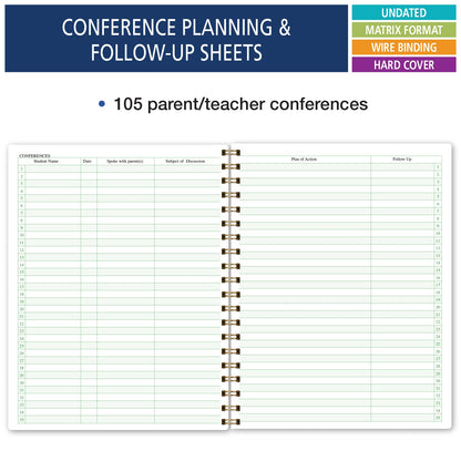 Elan Publishing Company HARDCOVER Combination Plan and Record Book - 8 Period Teacher Lesson Planner (Teal Floral)