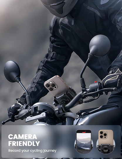 Lamicall Motorcycle Bike Phone Mount - [No Block Camera] [1s Lock] Bike Cell Phone Holder Clamp, Bicycle Scooter Handlebar Clip, Gifts for iPhone 17 16 15 14 Pro Max, Galaxy S25 Ultra, 4.7-7" Phones