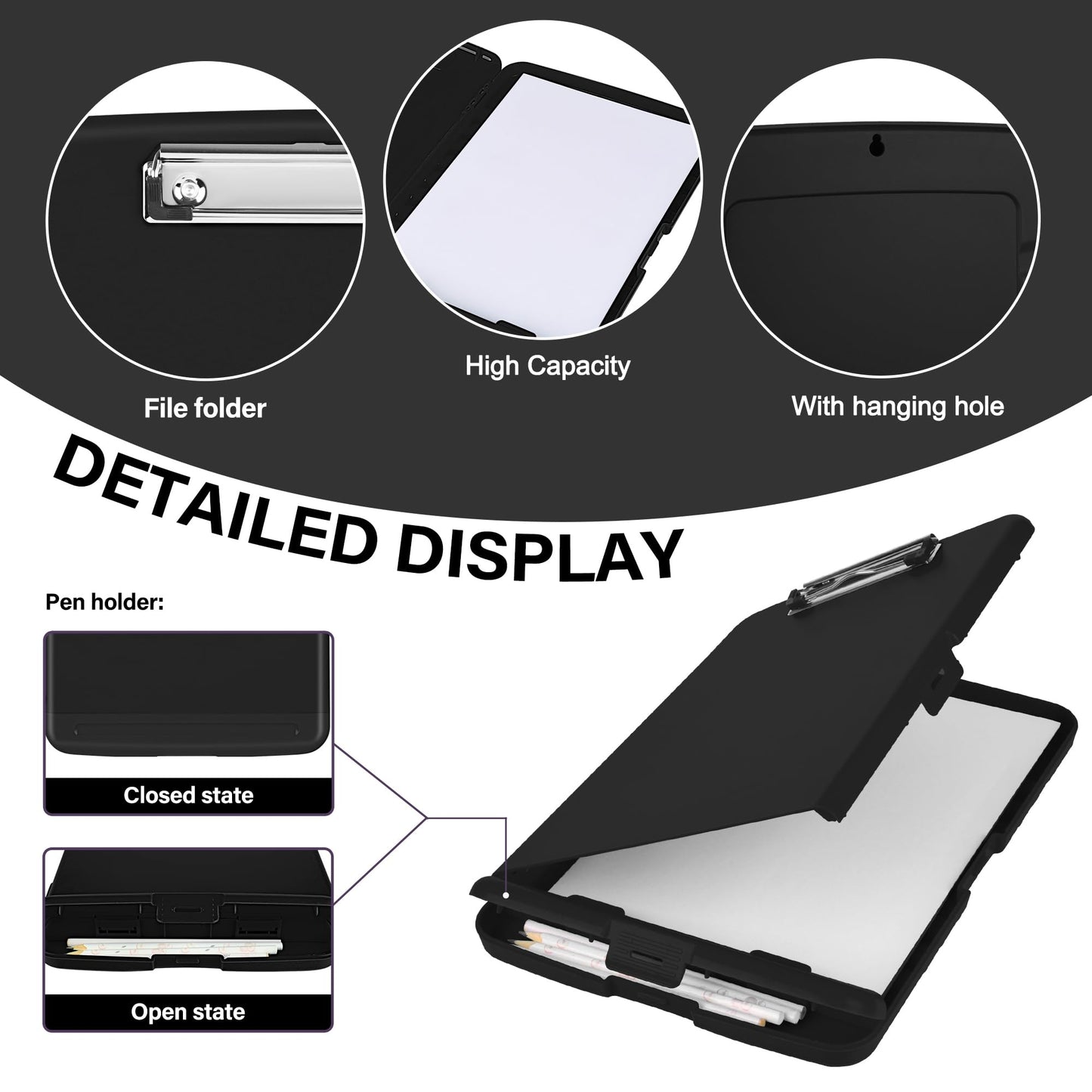 YEAHVIY Clipboard with Storage, High Capacity Clip Boards 8.5x11, Heavy Duty Plastic Nursing Clipboard Folder with Pen Holder and Low Profile Clip for School & Office