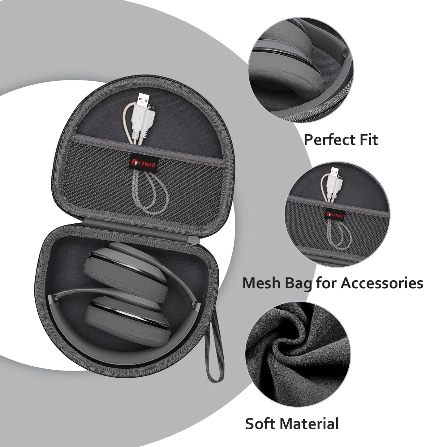 Headphone Case Compatible with Beats Studio Pro/Solo 4 / Studio 3 / Solo 3 / Picun B8 / BERIBES/JLab JBuds Lux ANC Wireless Bluetooth Noise Cancelling Headphones (Dark Grey)