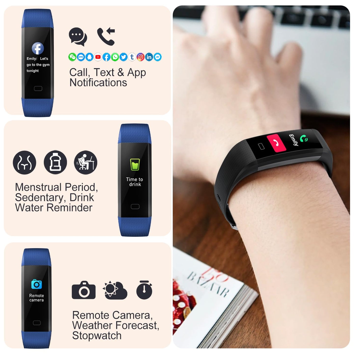 Fitness Tracker with Step/Distance/Calories Counter, Activity Tracker with Heart Rate Monitor, Slim Style Watch IP68 Waterproof, Sleep Monitor Tracker, Pedometer Watch for Women Men