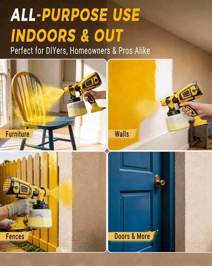 Paint Sprayer Indoor Outdoor, 1000W Electric Handheld HVLP Spray Paint Gun with 3 Patterns 6 Nozzles, Easy to Clean & Use, Stain Sprayer for House Painting, Furniture, Cabinets, Walls, Doors, Fences