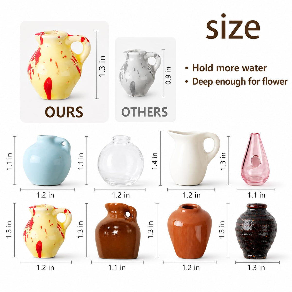 Mini Vase Magnets for Fridge - 8-Pack Cute Ceramic Pots with Artificial Flowers, Decor for Home,Office, White Board, Kitchen