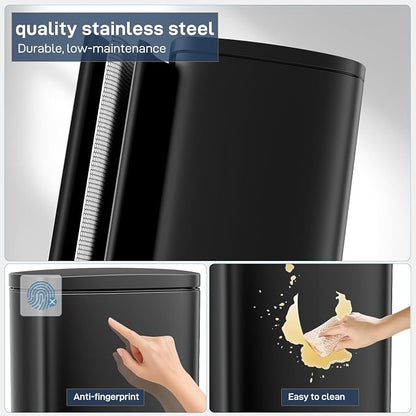 Arlopu 8 Gallon Step Trash Can, Stainless Steel Garbage Bin, Soft-Close Rubbish Bin with Removable Plastic Inner Bucket, Fingerprint-Proof, Lid Dustbin, Suit for Kitchen Home (Black, 30L)
