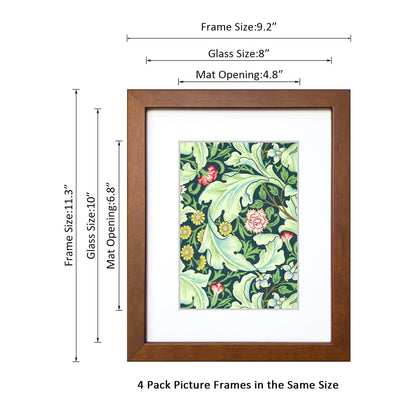 DEKWINN 8x10 Picture Frame Set of 4 Made of Solid Wood Photo Frame with Real Glass for Pictures 5x7 with Mat or 8x10 Without Mat, Wall Gallery or Tabletop display Picture Frames, Brown